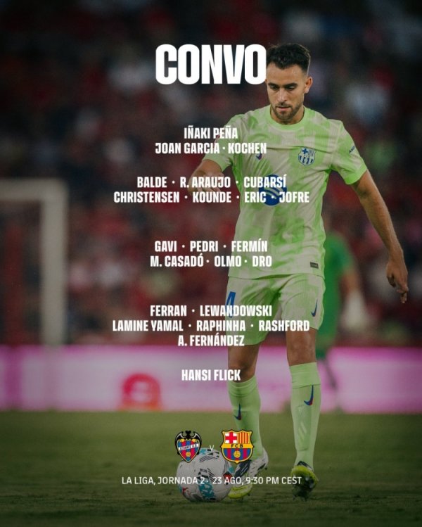 巴萨客战莱万特名单:莱万回归,亚马尔、拉什福德、奥尔莫在列 巴萨客战莱万特名单:莱万回归,亚马尔、拉什福德、奥尔莫在列